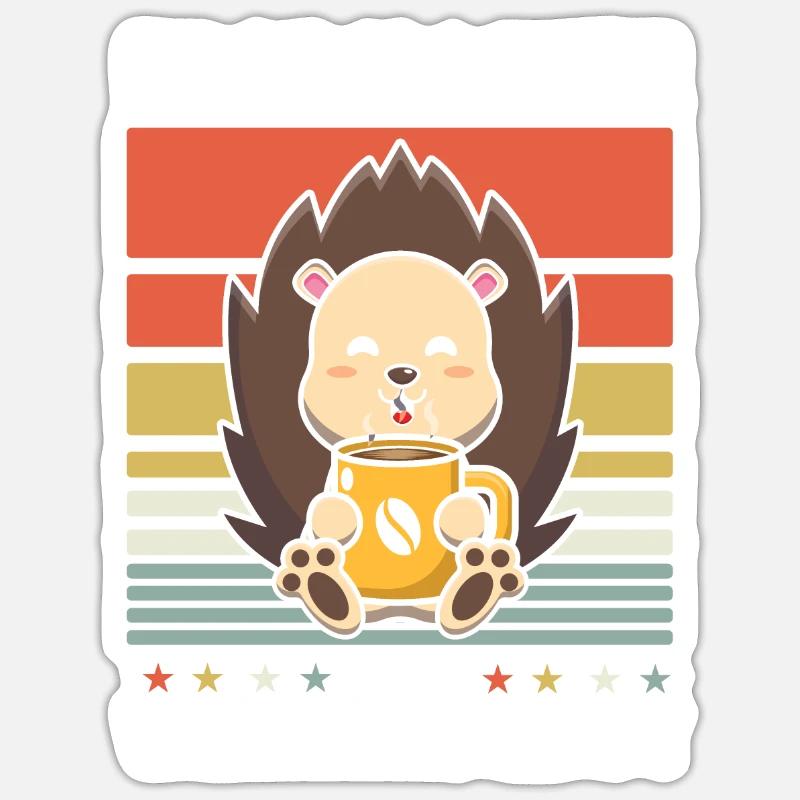 Igel Kaffee - Sticker Größe S (10 x 10 cm) - Mattweiß