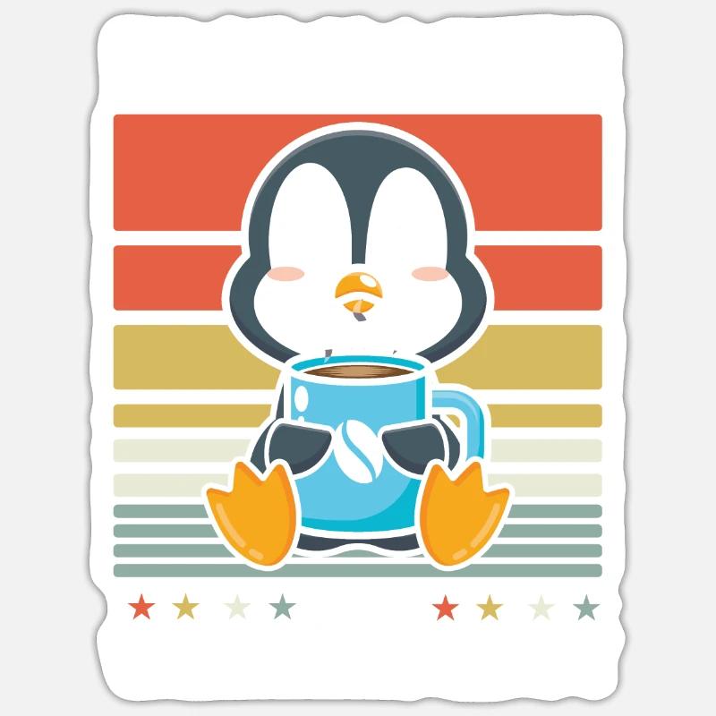 Pinguin Kaffee - Sticker Größe S (10 x 10 cm) - Mattweiß