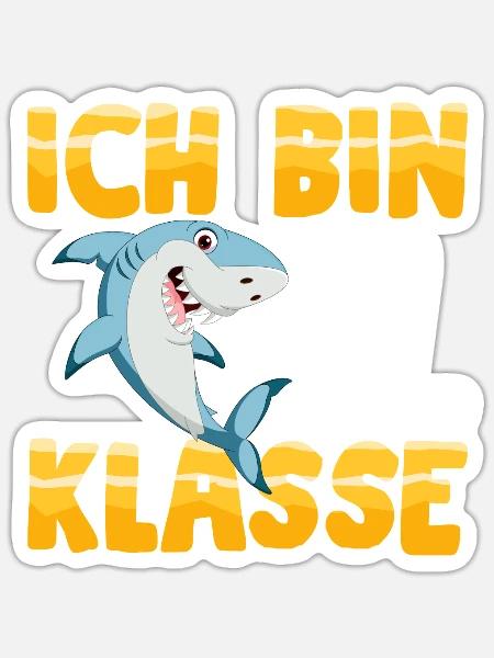 Ich bin 1. Klasse Einschulung Hai - Sticker Größe S (10 x 10 cm) - Mattweiß