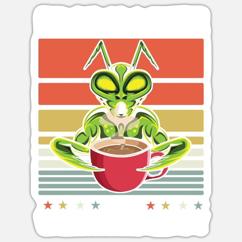Mantis Gottesanbeterin Kaffee Sticker Größe S (10 x 10 cm)