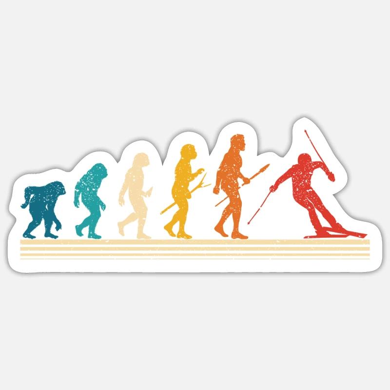 Skiing Human evolution Funny skis Sticker size S (10 x 10 cm)