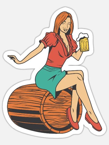 Frau Bierfass - Sticker Größe S (10 x 10 cm) - Mattweiß
