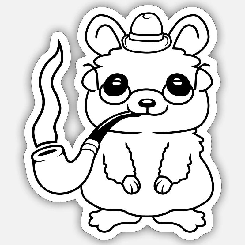 Sir Hamster smokes pipe - Sticker size S (10 x 10 cm) - white matte
