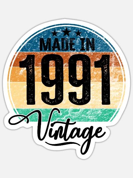 Vintage Made in 1991 Geburtsjahr 1991 Geburtstag - Sticker Größe S (10 x 10 cm) - Mattweiß