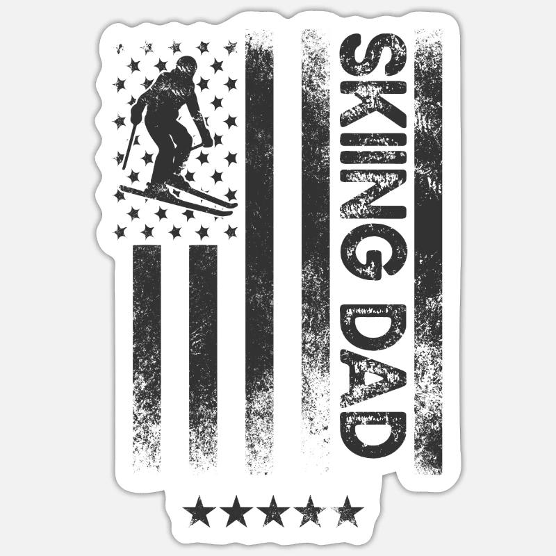 U.S. Flag - Skiing Dad - Sticker size S (10 x 10 cm) - white matte