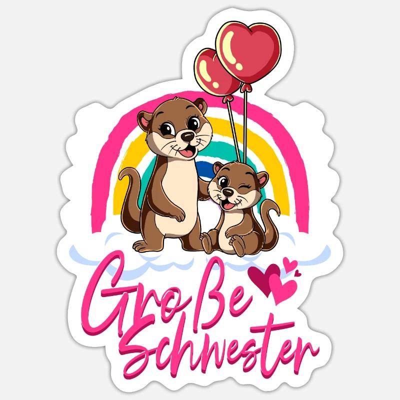 Große Schwester Otter - Sticker Größe S (10 x 10 cm) - Mattweiß