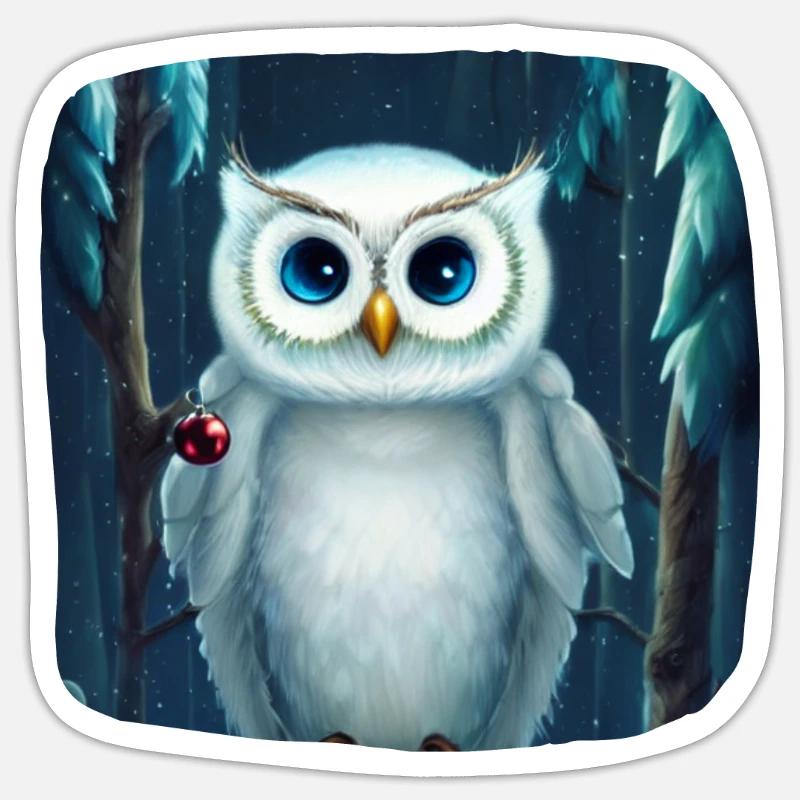 Weihnachtsmotiv Schneeeule - Sticker Größe S (10 x 10 cm) - Mattweiß