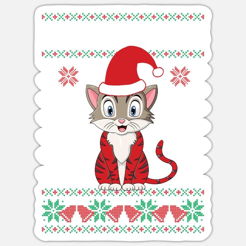 Hässlicher Weihnachtspullover Katzenliebhaber Weihnachtslichter - Sticker Größe S (10 x 10 cm) - Mattweiß