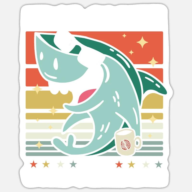 Shark Sunglasses Café - Sticker taille S (10 x 10 cm) - blanc mat