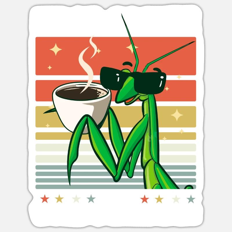 Mantis Gottesanbeterin Sonnenbrille Kaffee - Sticker Größe S (10 x 10 cm) - Mattweiß