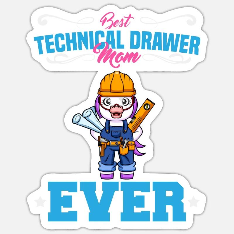 Best Technical Drawer Mom Ever Funny Archtect Gift Sticker Größe S (10 x 10 cm)