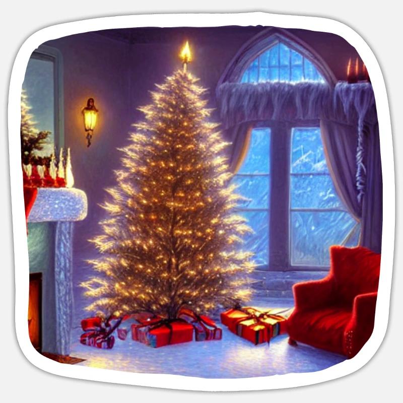 Arbre de Noël - Sticker taille S (10 x 10 cm) - blanc mat