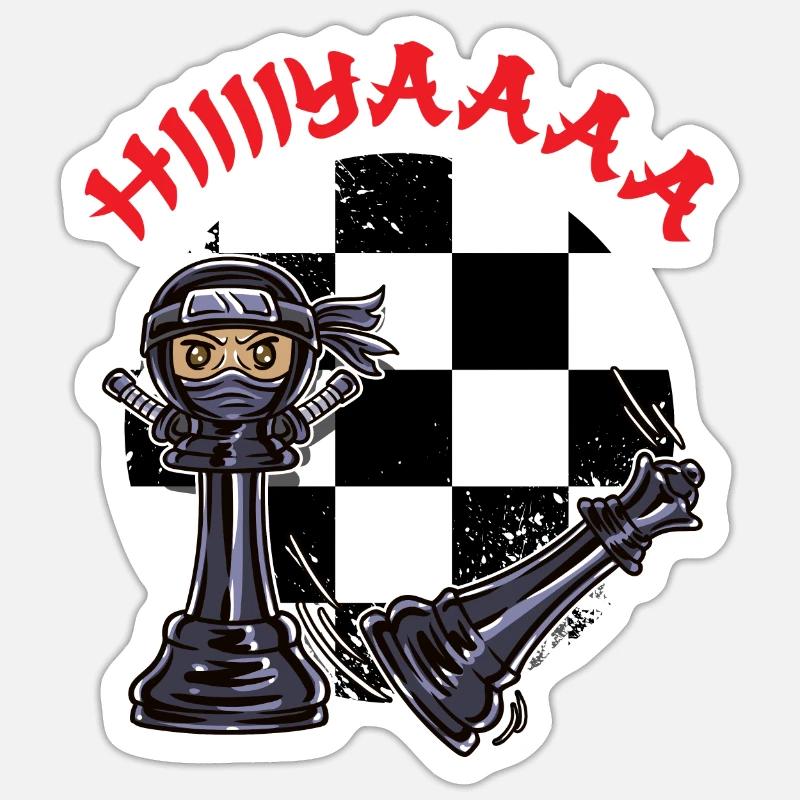 Ninja Chess Joueur d’échecs Échiquier - Sticker taille S (10 x 10 cm) - blanc mat