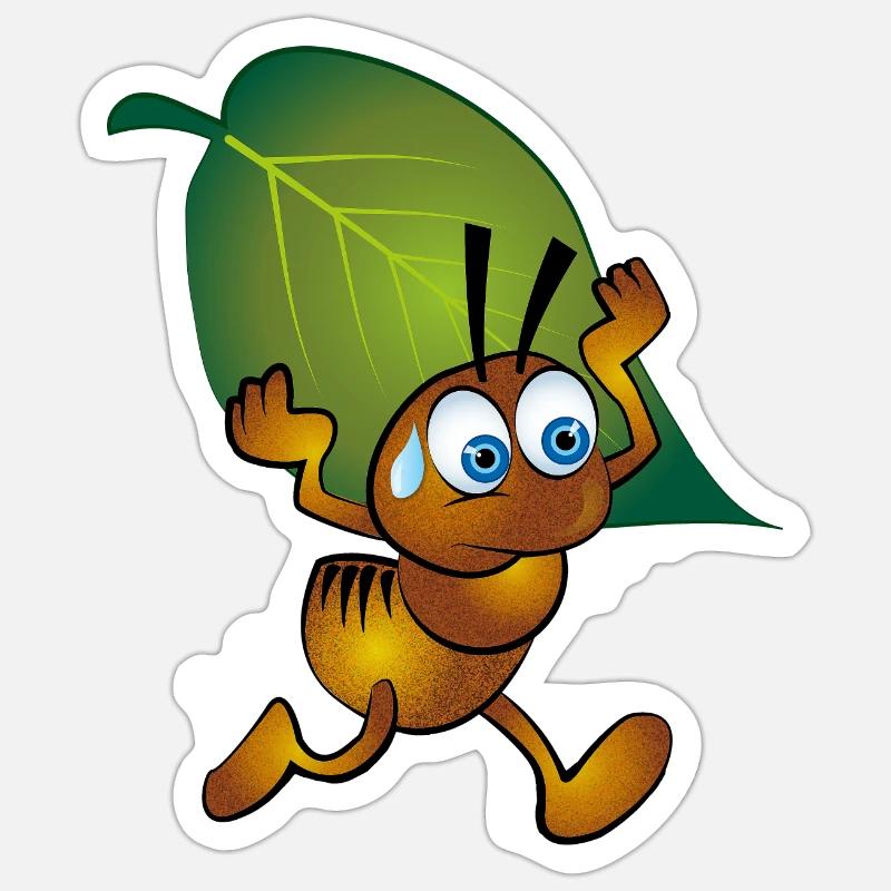 Ant with a leaf - Sticker size S (10 x 10 cm) - white matte