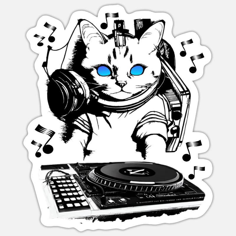 Cat DJ avec table de mixage Sticker taille S (10 x 10 cm)