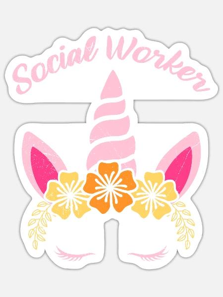 Einhorn Ich bin Sozialarbeiterin - Sticker Größe S (10 x 10 cm) - Mattweiß
