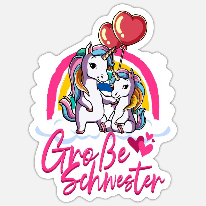Große Schwester Einhorn - Sticker Größe S (10 x 10 cm) - Mattweiß