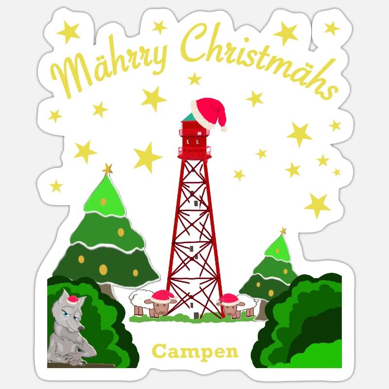 Christmas, Lighthouse Camping, Iconic Wolf - Sticker size S (10 x 10 cm) - white matte
