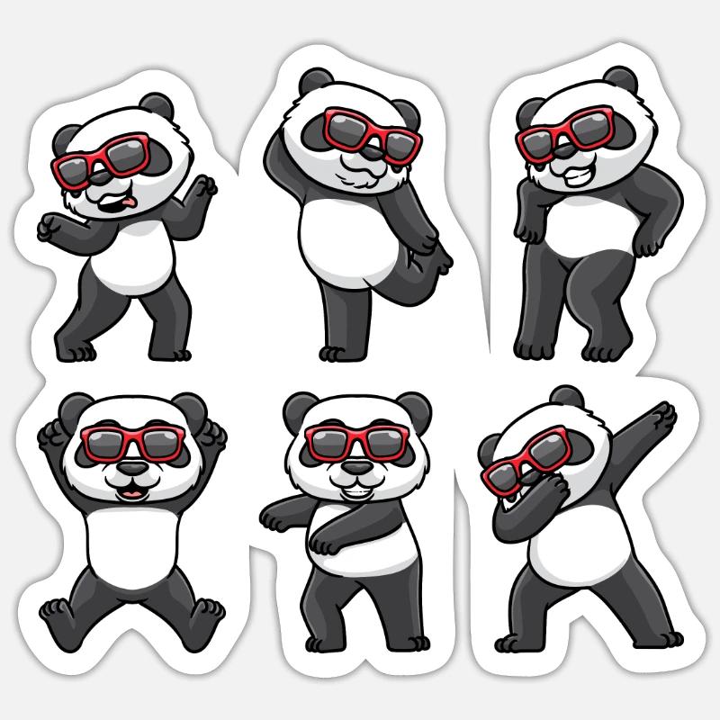 Panda dansant avec des lunettes de soleil Bear Dance Dancer - Sticker taille S (10 x 10 cm) - blanc mat