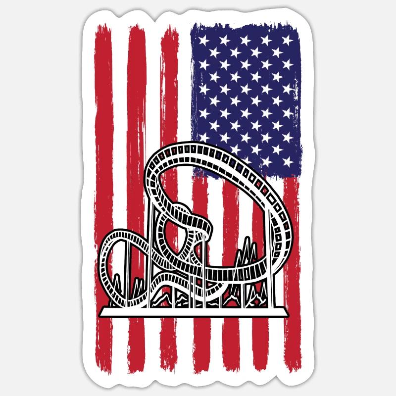 USA Roller Coaster Design - Sticker taille S (10 x 10 cm) - blanc mat