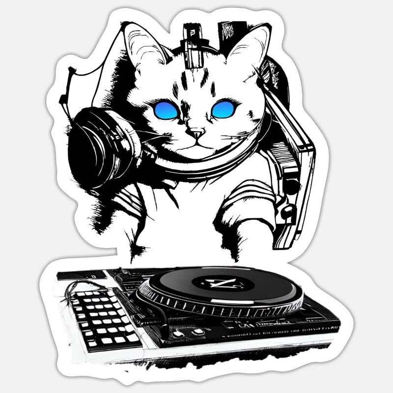 Cat DJ avec table de mixage Sticker taille S (10 x 10 cm)