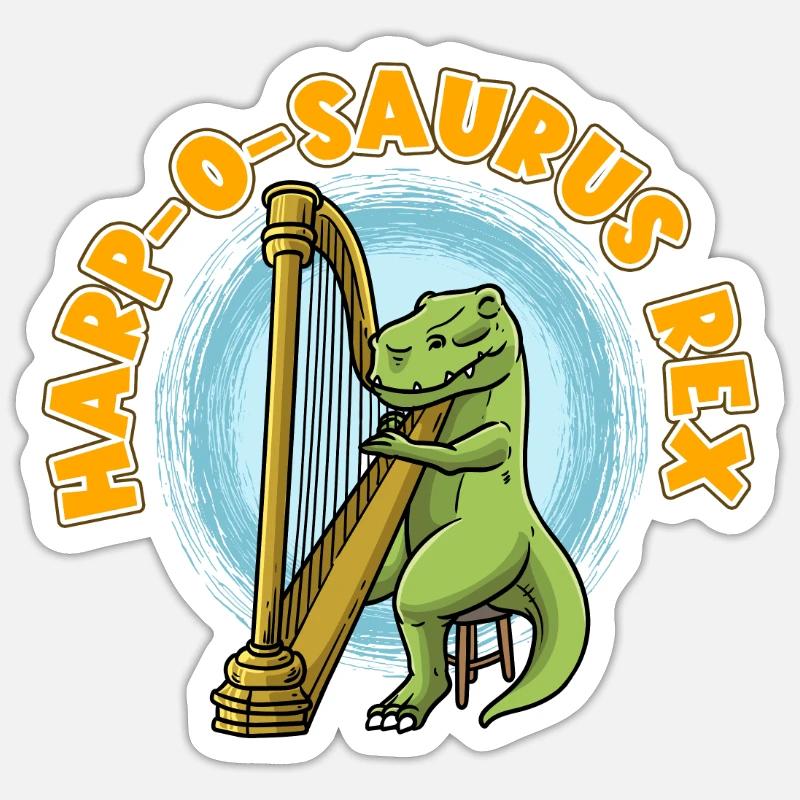 Harf-o-saurus Rex Harpiste harpiste - Sticker taille S (10 x 10 cm) - blanc mat