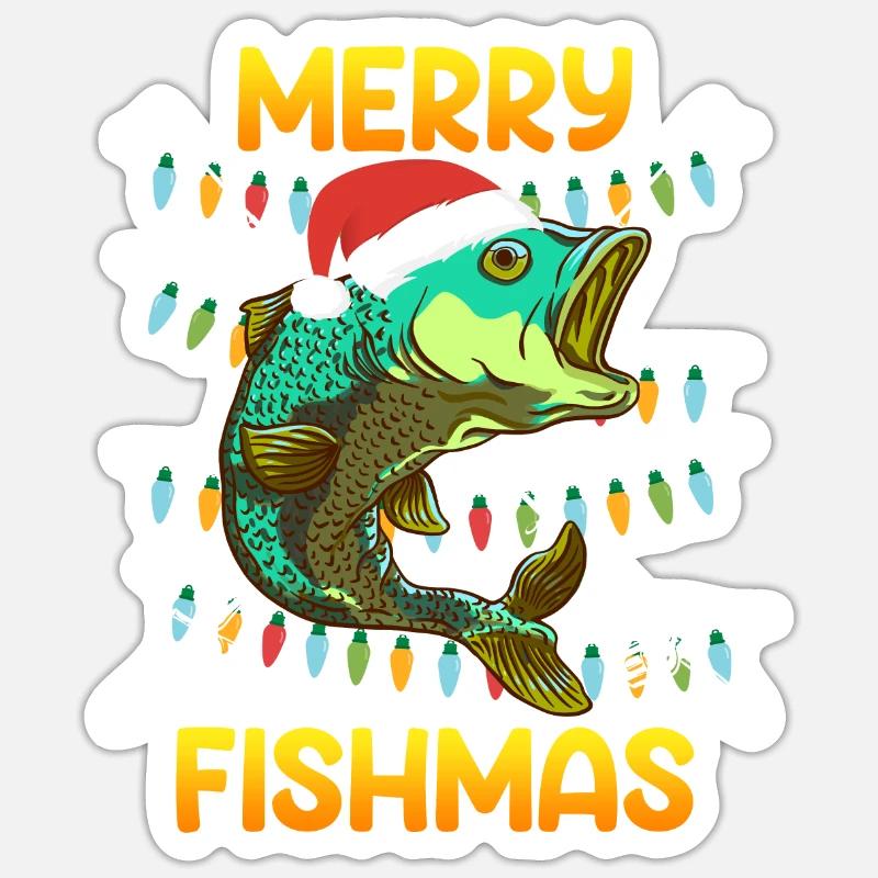 Pêcheur Noël Joyeux poisson Poisson - Sticker taille S (10 x 10 cm) - blanc mat
