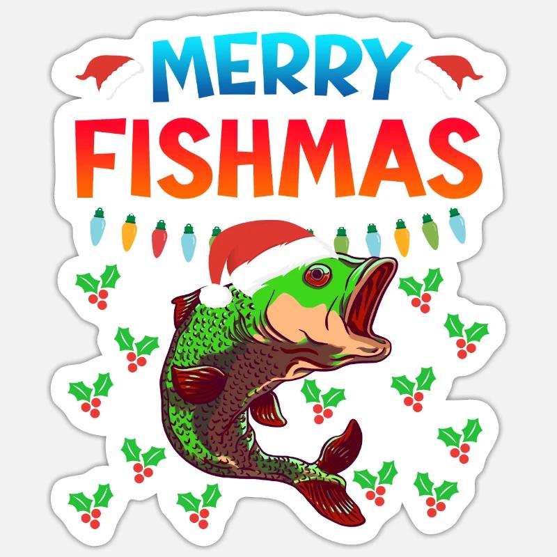 Niklaus Fish Noël Joyeux Fishmas - Sticker taille S (10 x 10 cm) - blanc mat