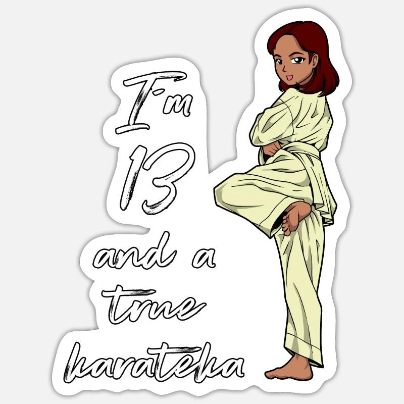 Ich bin 13 - Mädchen Karate - Sticker Größe S (10 x 10 cm) - Mattweiß