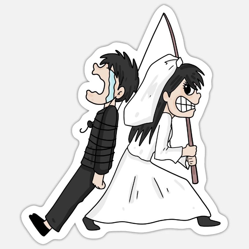 Drôle de mème de mariage - Sticker taille S (10 x 10 cm) - blanc mat