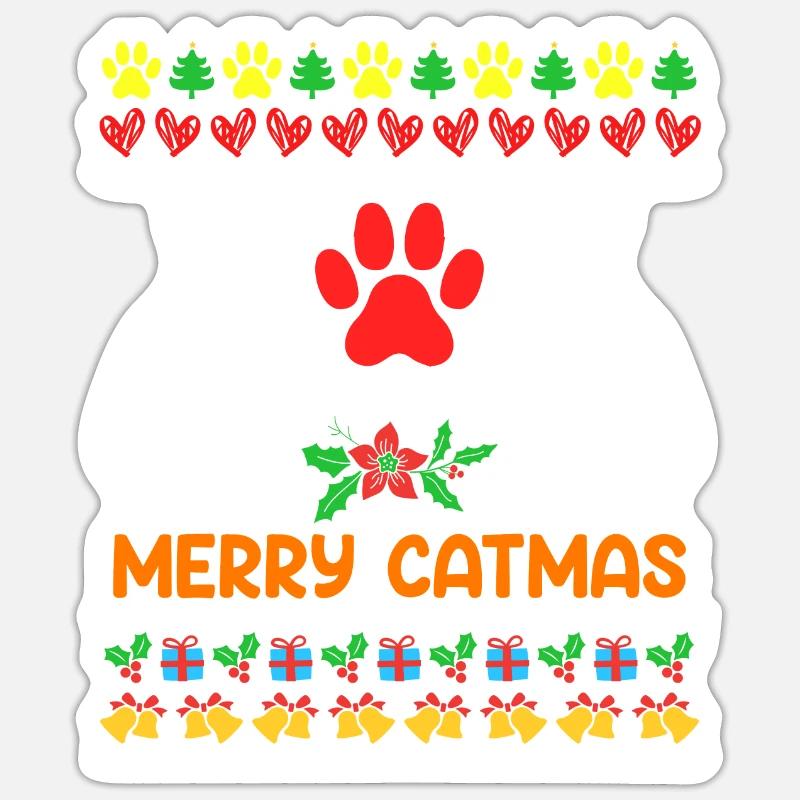 Chats de Noël moches - Sticker taille S (10 x 10 cm) - blanc mat