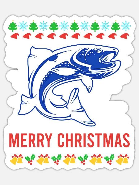 Merry Fishmas Ugly Christmas Fisch - Sticker Größe S (10 x 10 cm) - Mattweiß