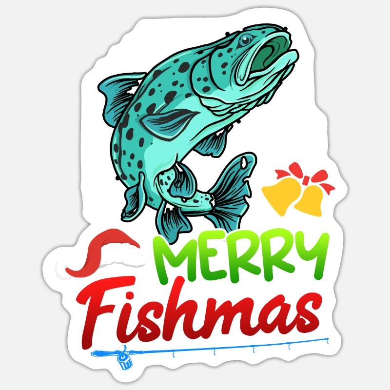 Pêcheur Noël Noël - Sticker taille S (10 x 10 cm) - blanc mat