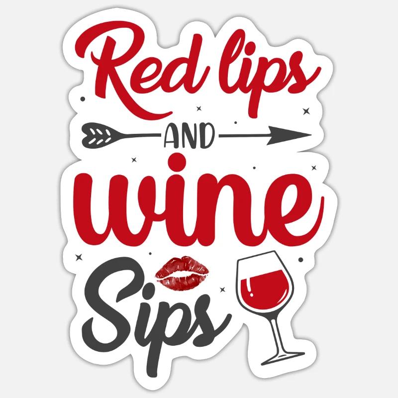 Lèvres rouges et vin - Sticker taille S (10 x 10 cm) - blanc mat