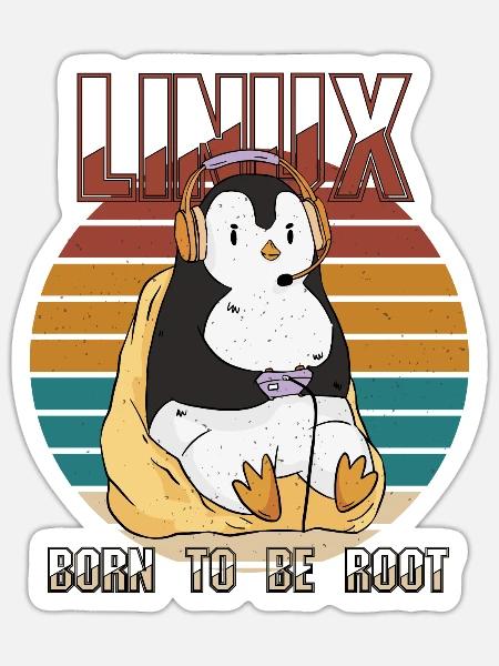 Linux Gamer Root Party Cool Penguin Nerd Programme - Sticker Größe S (10 x 10 cm) - Mattweiß