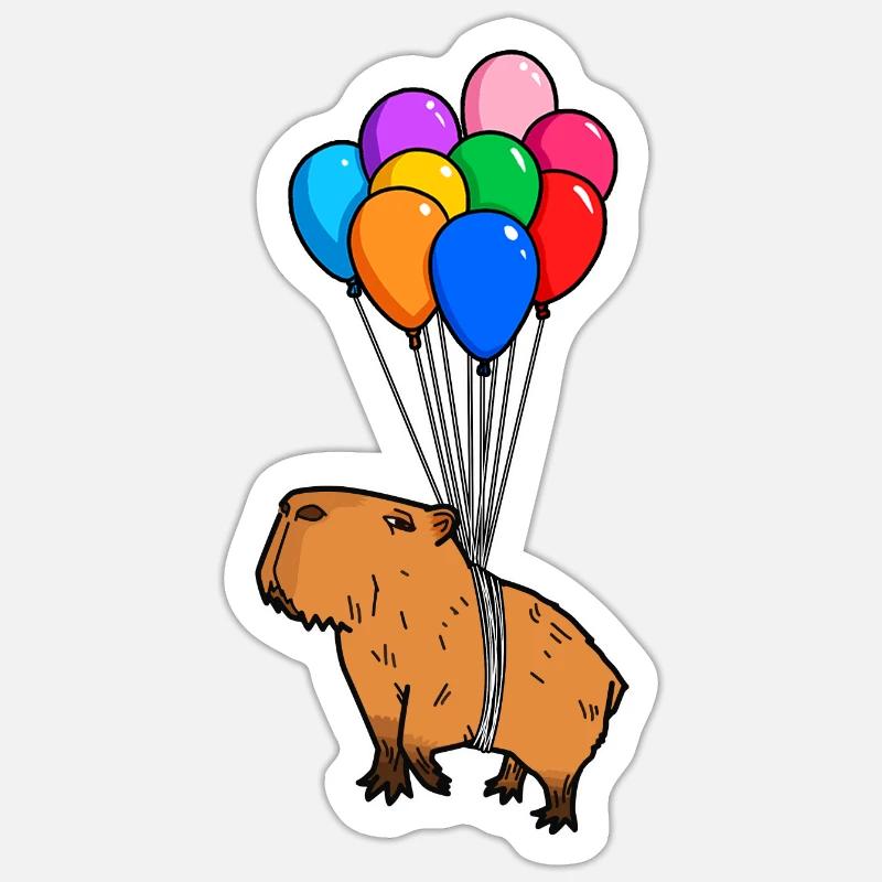 Capybara Rongeur Géant Caver avec Ballons Capybara - Sticker taille S (10 x 10 cm) - blanc mat