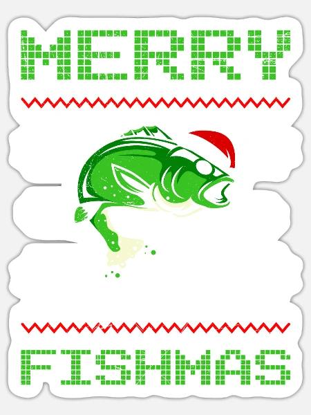 Ugly Christmas Angler Fisch Fischer Weihnachten - Sticker Größe S (10 x 10 cm) - Mattweiß