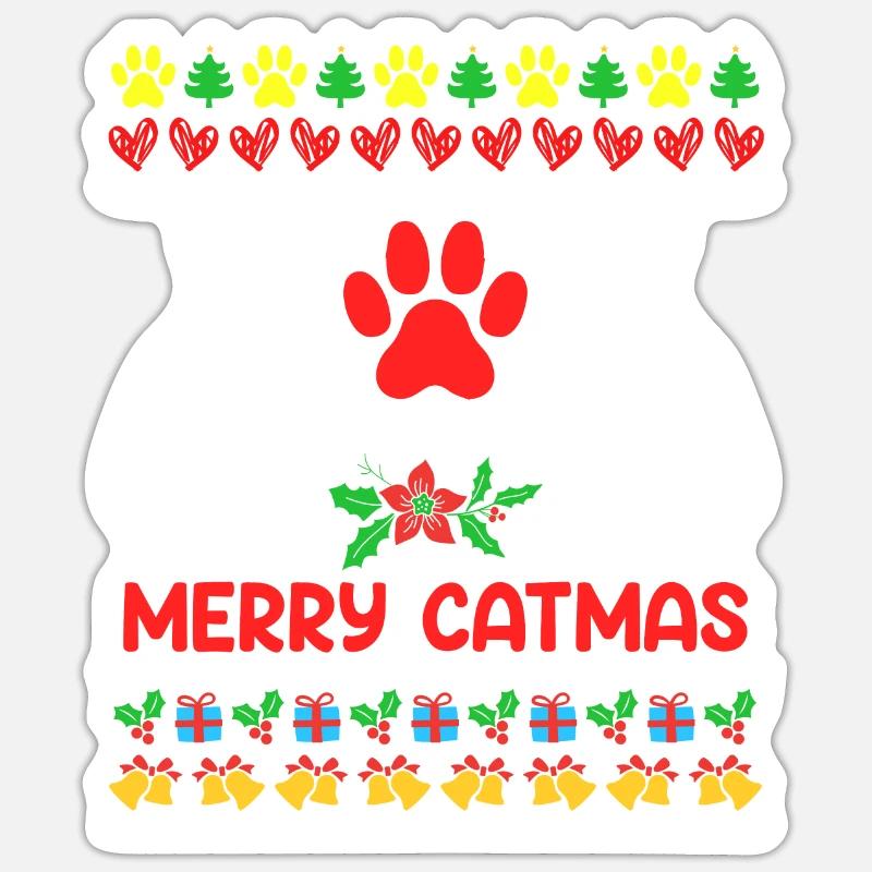 Chats de Noël moches - Sticker taille S (10 x 10 cm) - blanc mat