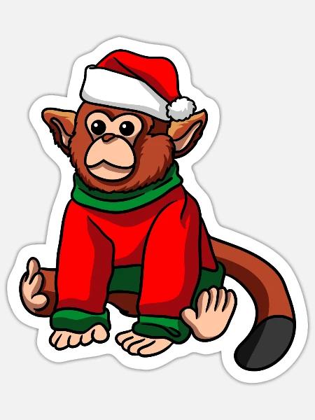 Affe mit Weihnachtsmütze Weihnachtskostüm - Sticker Größe S (10 x 10 cm) - Mattweiß
