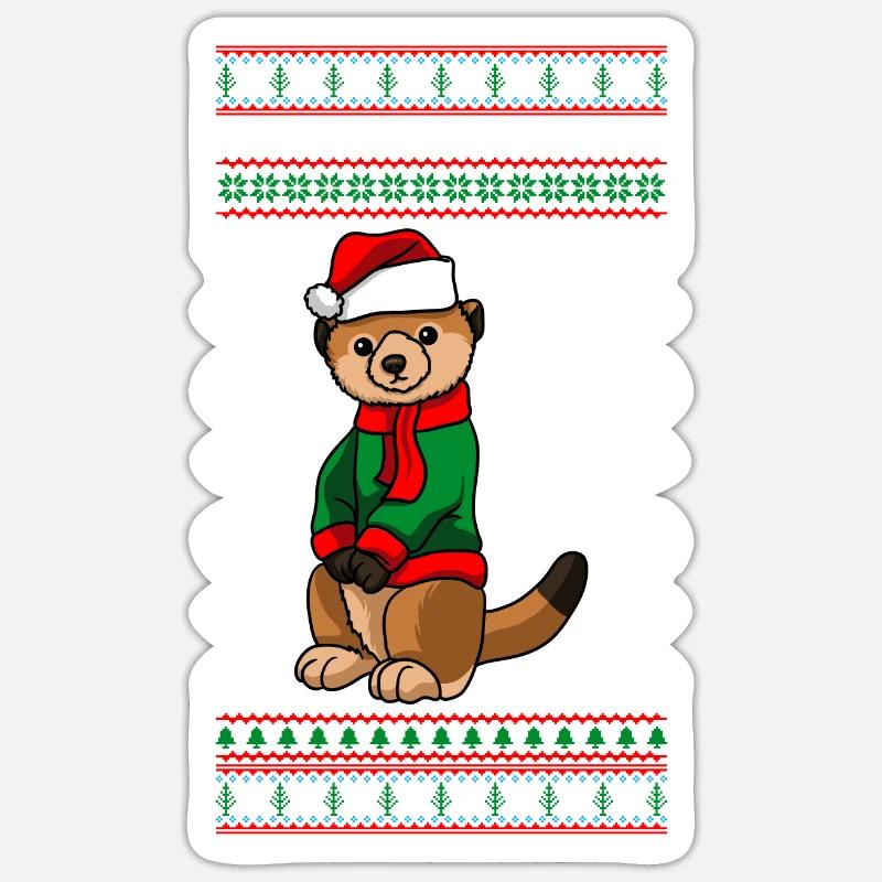 Suricates de Noël - Sticker taille S (10 x 10 cm) - blanc mat