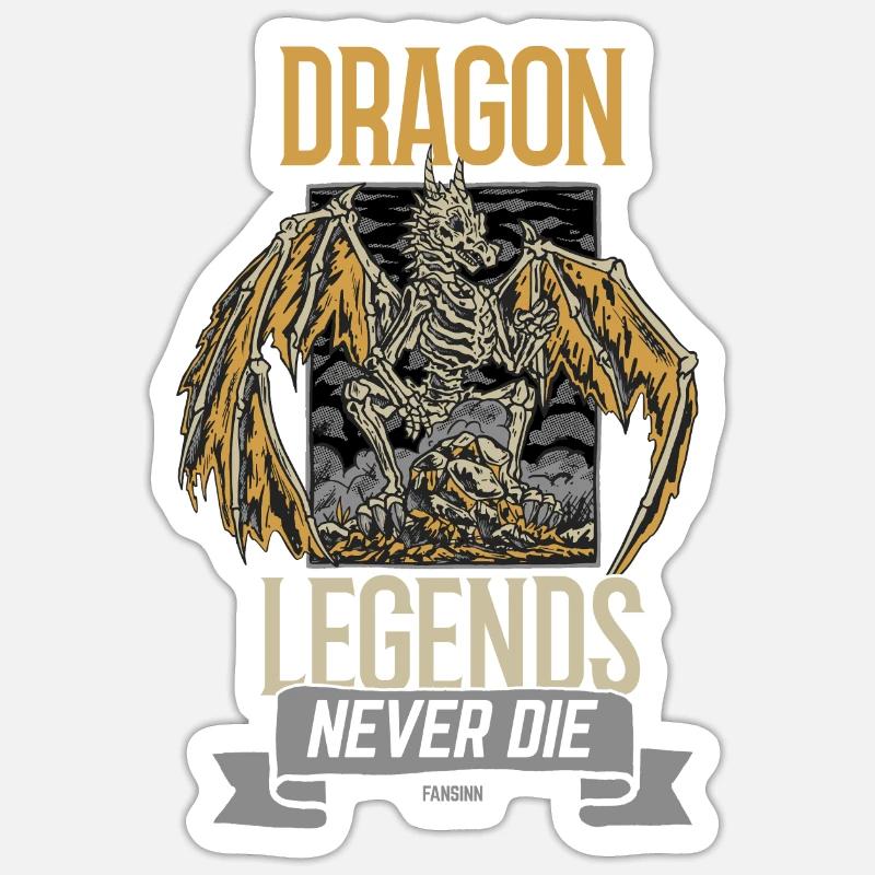 Dragon Legends Never Die - Sticker Größe S (10 x 10 cm) - Mattweiß