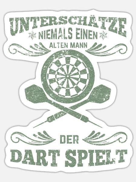 Dartspieler alter Mann - Sticker Größe S (10 x 10 cm) - Mattweiß