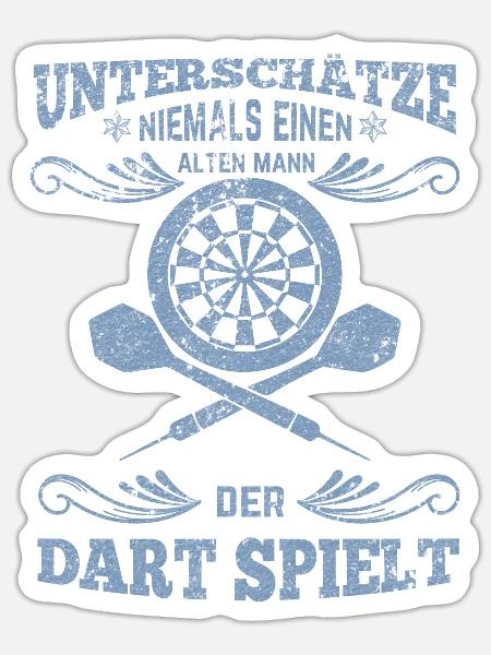 Dartspieler alter Mann - Sticker Größe S (10 x 10 cm) - Mattweiß