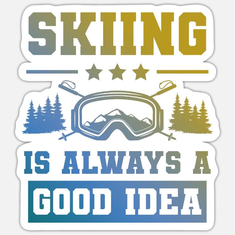 Ski Skiing - Sticker taille S (10 x 10 cm) - blanc mat