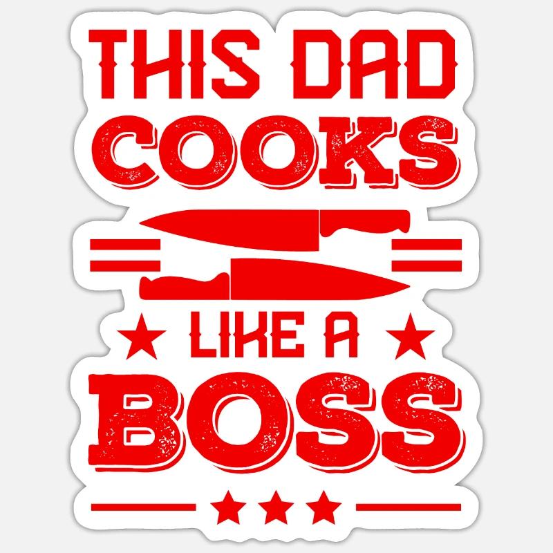 Dad cooks like a boss - Sticker size S (10 x 10 cm) - white matte