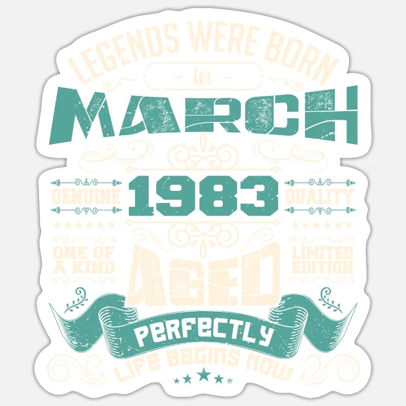 March 1983 | birthday gift - Sticker taille S (10 x 10 cm) - blanc mat