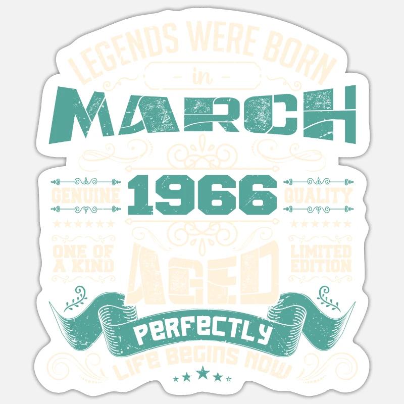 March 1966 | birthday gift - Sticker taille S (10 x 10 cm) - blanc mat