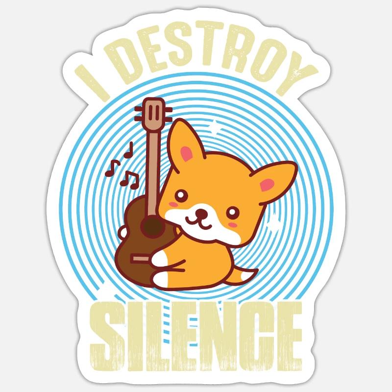 Guitar Destroy Silence Netter Fox-Gitarrist Rockgi - Sticker Größe S (10 x 10 cm) - Mattweiß