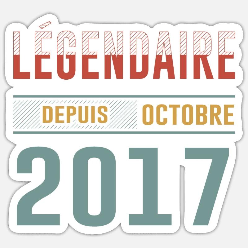 Légendaire Depuis Octobre 2017 Anniversaire - Sticker taille S (10 x 10 cm) - blanc mat
