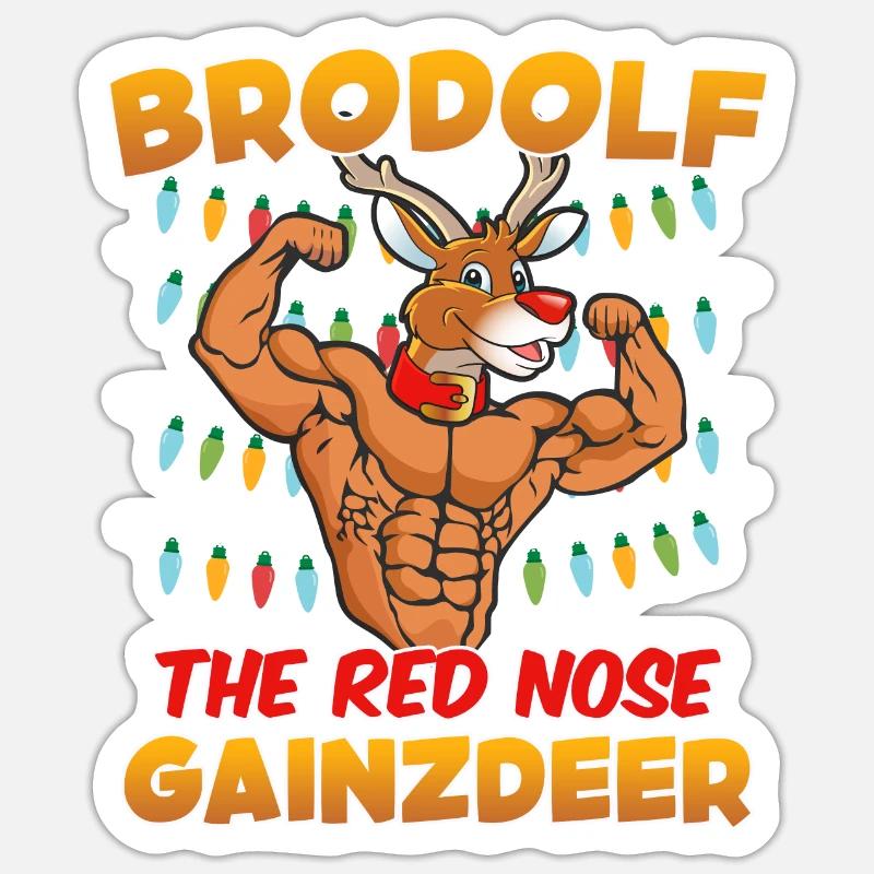 Brodolf le nez rouge Gainzdeer Bodbuilder Sticker taille S (10 x 10 cm)